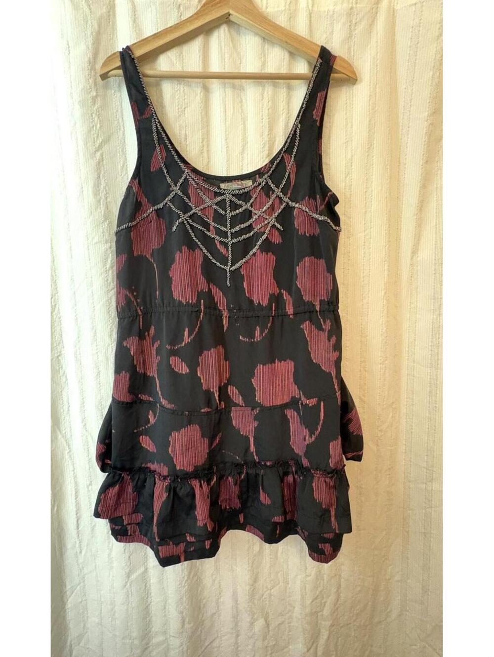 Ecote Beaded Mini Dress Maroon and Black #festival #feminine